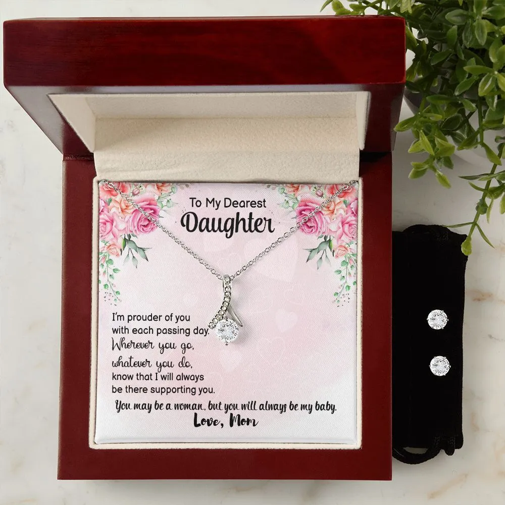 Daughter Pendant and Earring Set-I will always support you