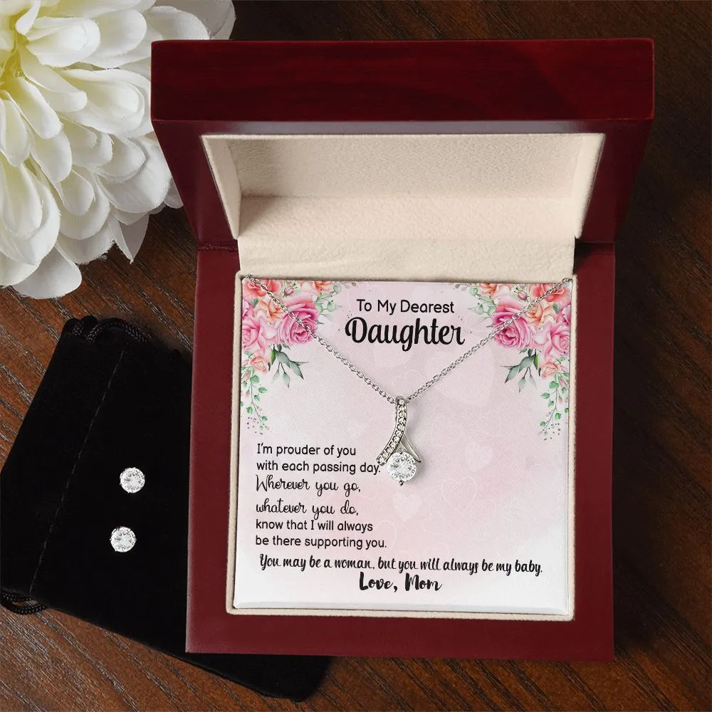 Daughter Pendant and Earring Set-I will always support you