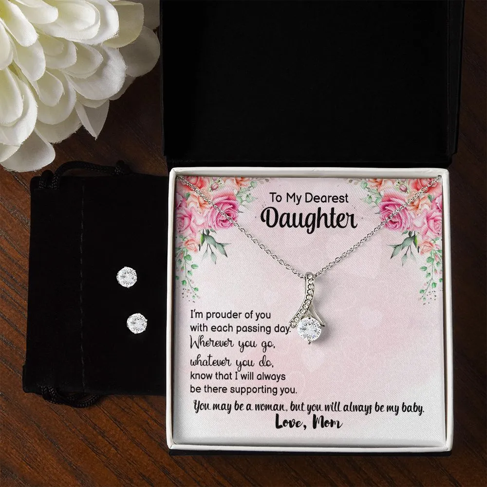 Daughter Pendant and Earring Set-I will always support you