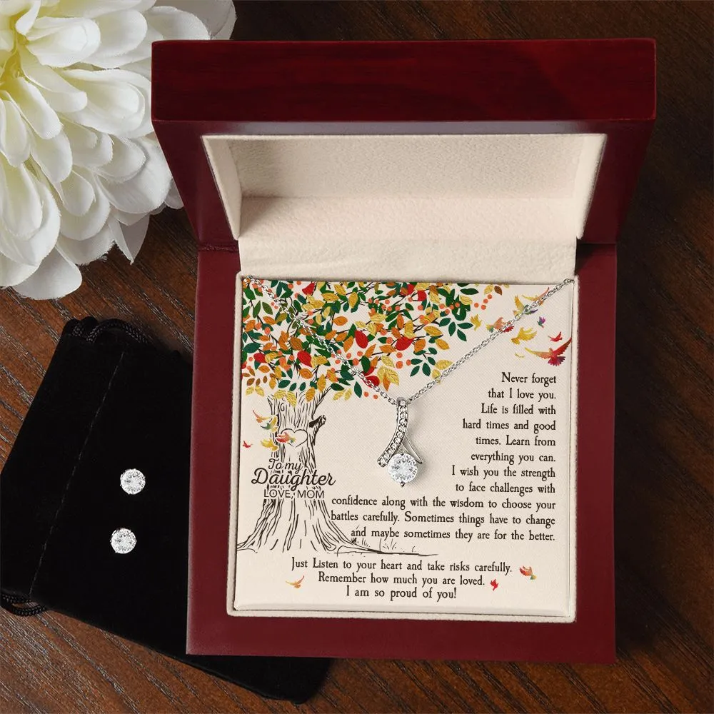 Daughter Pendant and Earring Set-Never forget that I love you