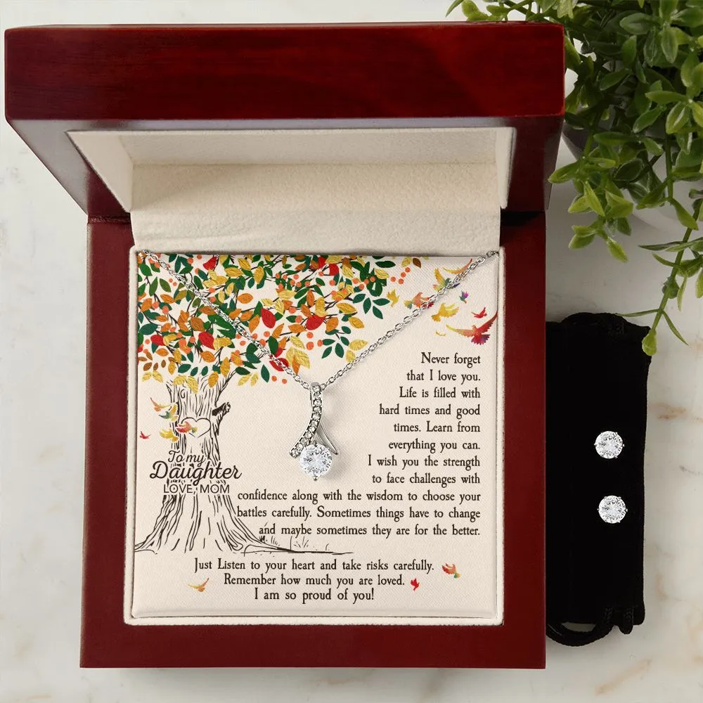 Daughter Pendant and Earring Set-Never forget that I love you