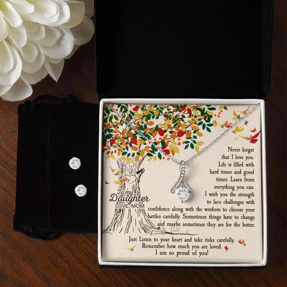 Daughter Pendant and Earring Set-Never forget that I love you