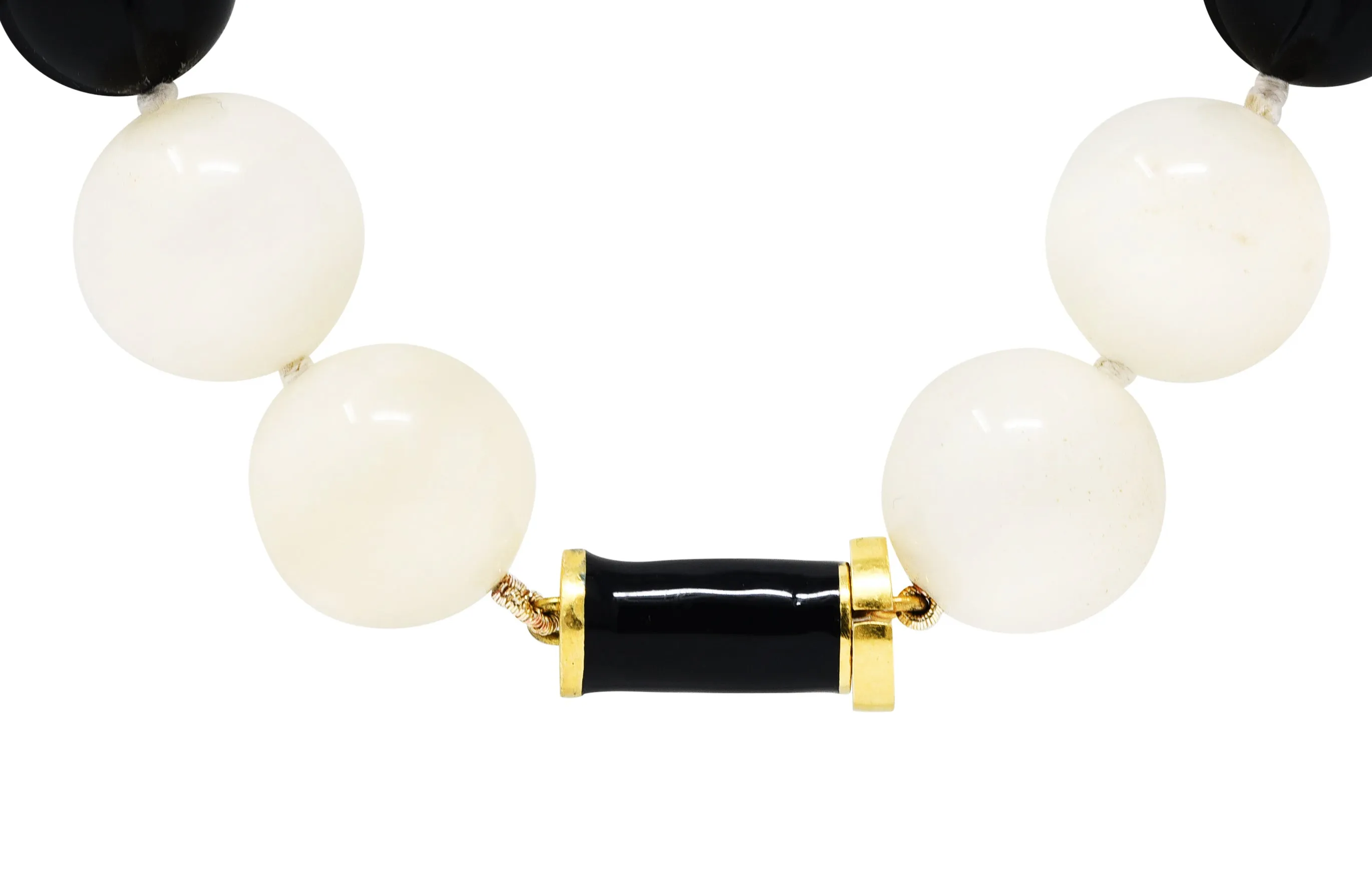 David Webb 1980's Onyx Rock Crystal Quartz Enamel 18 Karat Yellow Gold Bead Strand Vintage Necklace