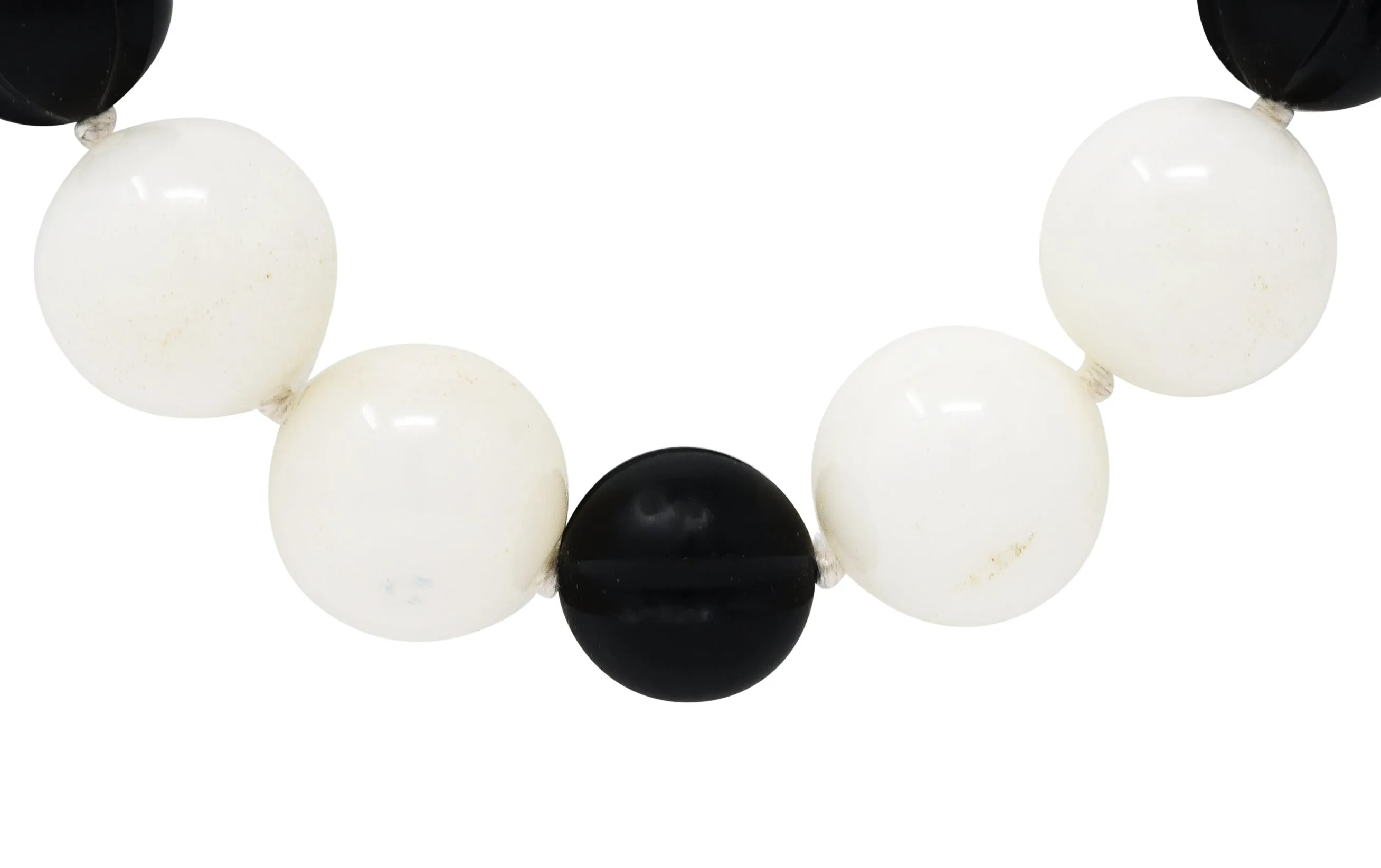David Webb 1980's Onyx Rock Crystal Quartz Enamel 18 Karat Yellow Gold Bead Strand Vintage Necklace
