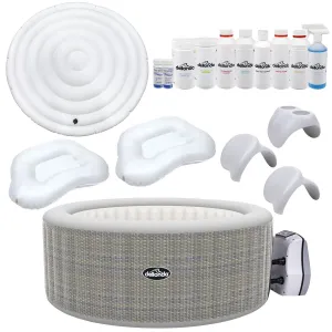 Dellonda 2-4 Person Inflatable Hot Tub Spa with Smart Pump and Master Accessory Kit - Rattan Effect