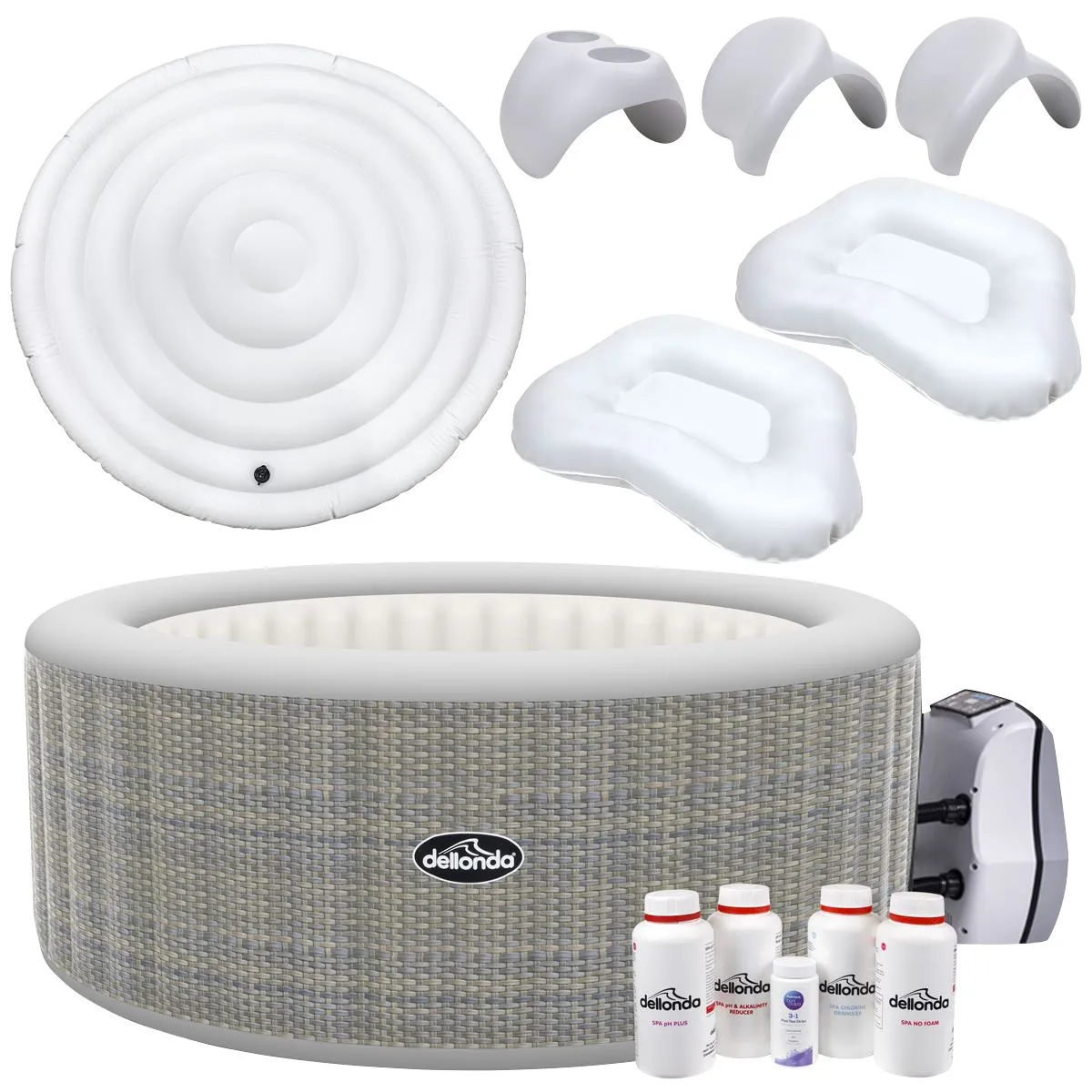 Dellonda 4-6 Person Inflatable Hot Tub Spa Starter Kit with Smart Pump - Rattan Effect