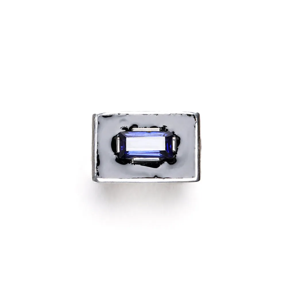 Demi Fine Jewelry-White Gold Plated-Ring-Slab(Blue)Recycled Sterling Silver-R14/21a-Fashion Edit Unbent