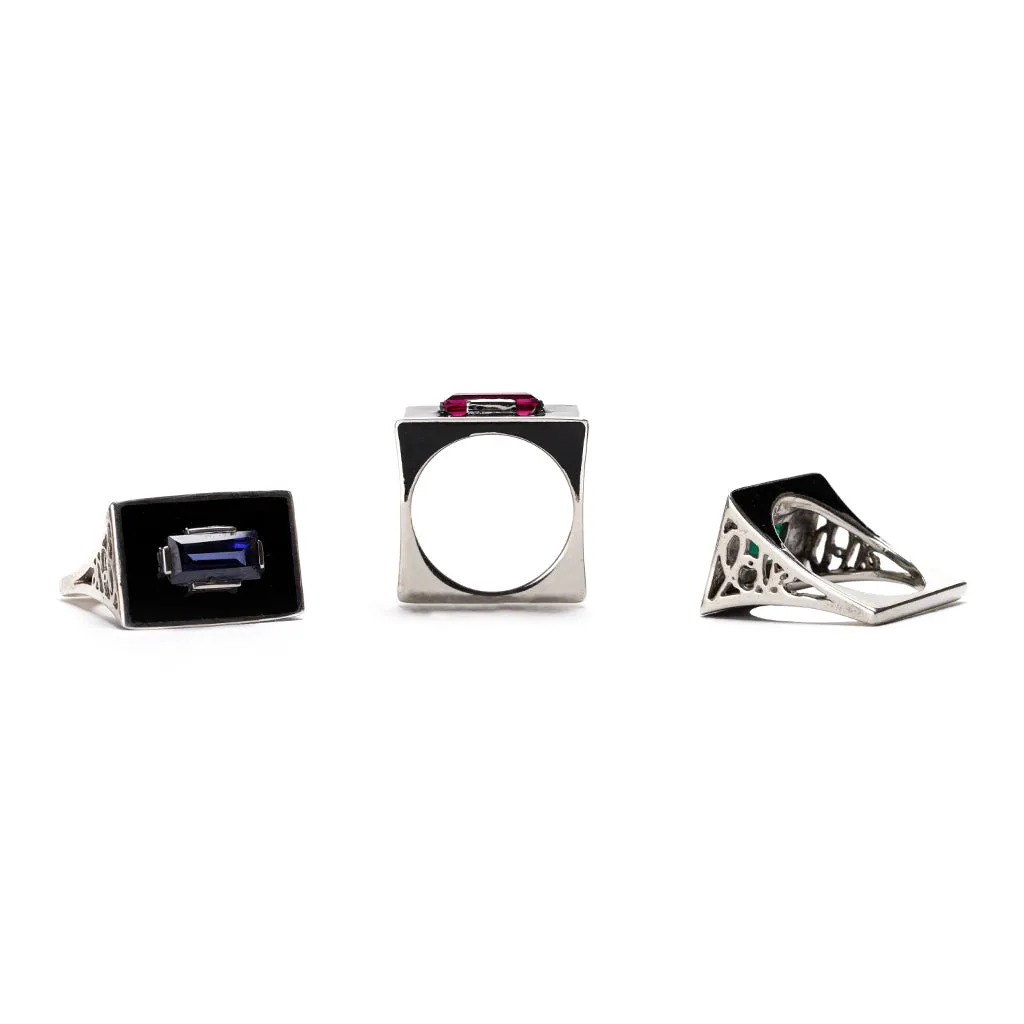 Demi Fine Jewelry-White Gold Plated-Ring-Slab(Blue)Recycled Sterling Silver-R14/21a-Fashion Edit Unbent