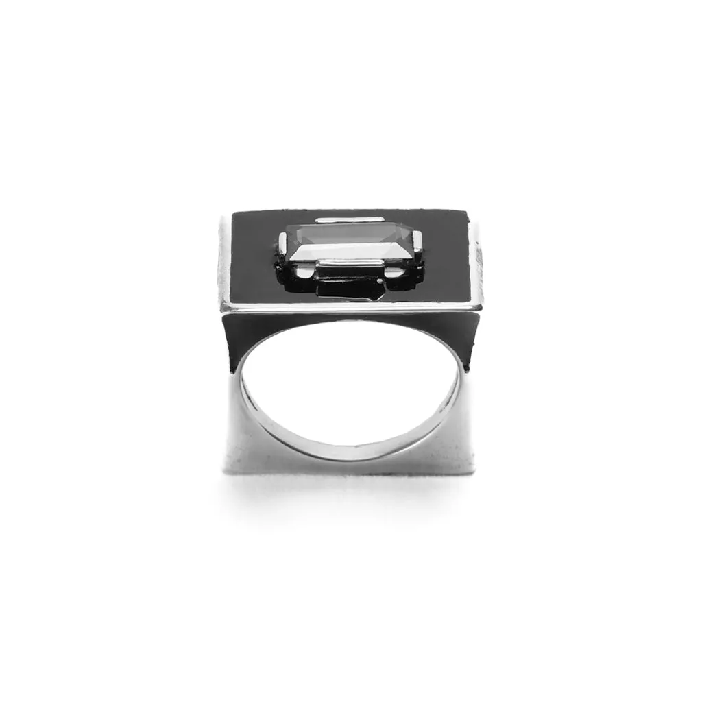 Demi Fine Jewelry-White Gold Plated-Ring-Slab(Blue)Recycled Sterling Silver-R14/21a-Fashion Edit Unbent