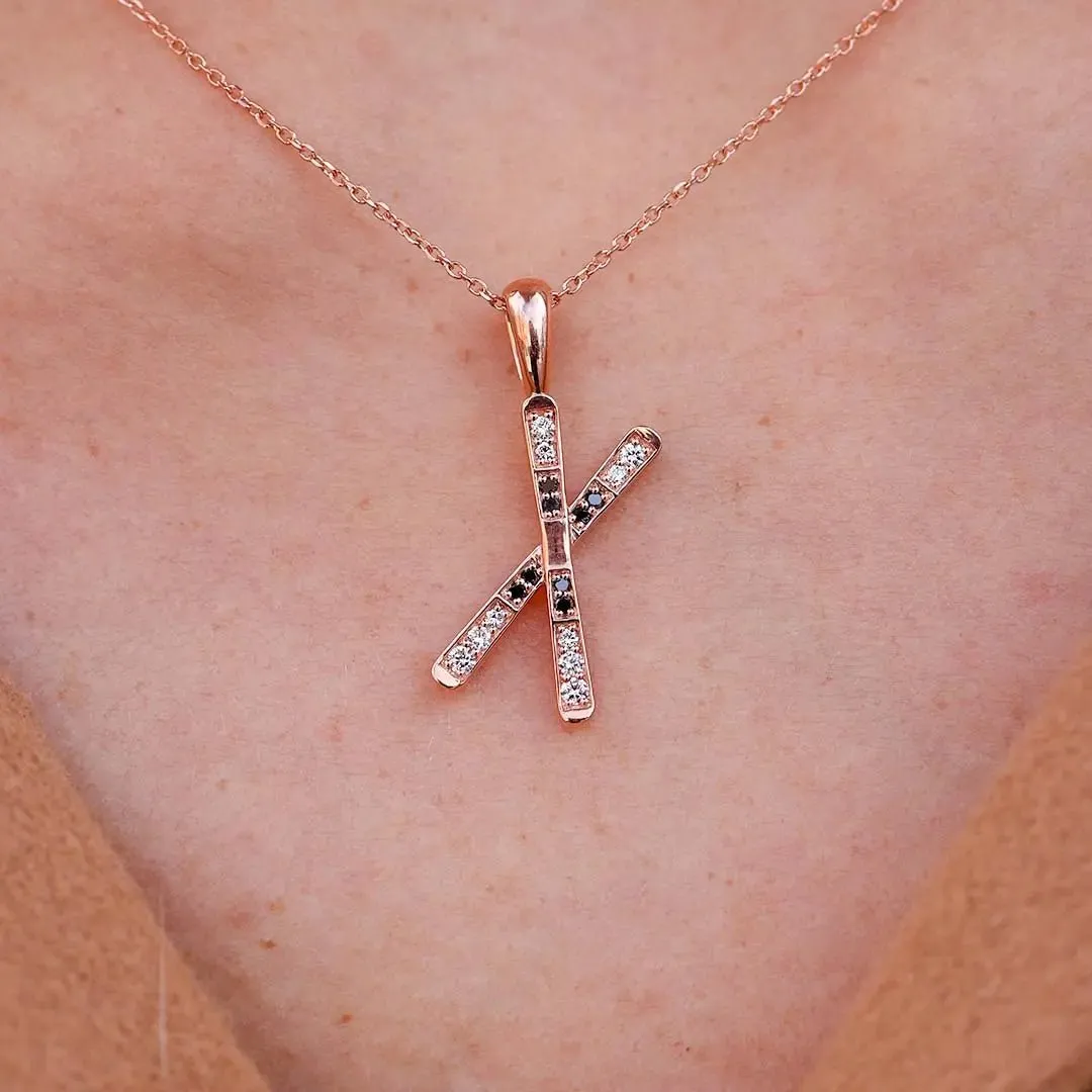 Diamond & Black Diamond Medium Size Crossed Ski Pendant
