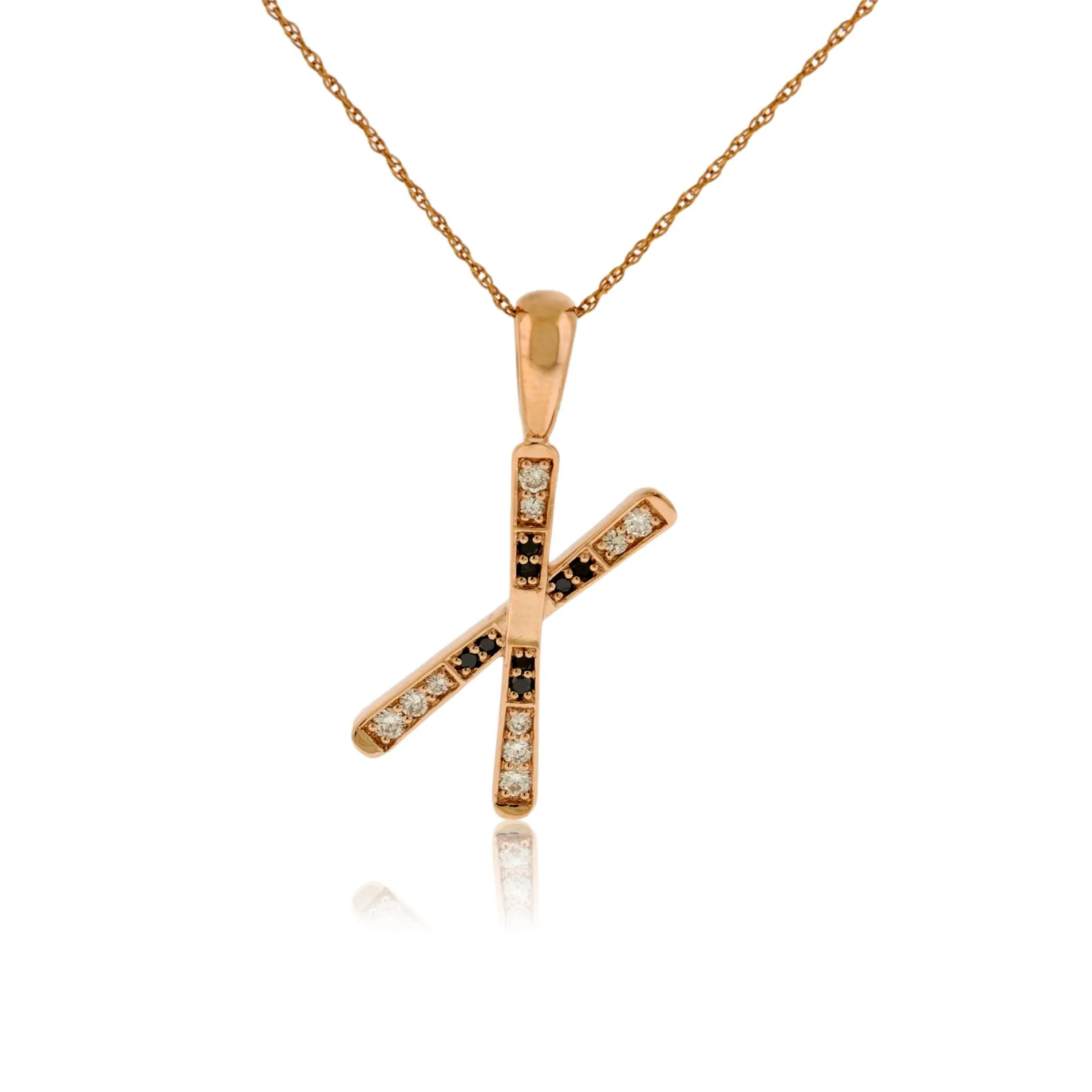 Diamond & Black Diamond Medium Size Crossed Ski Pendant