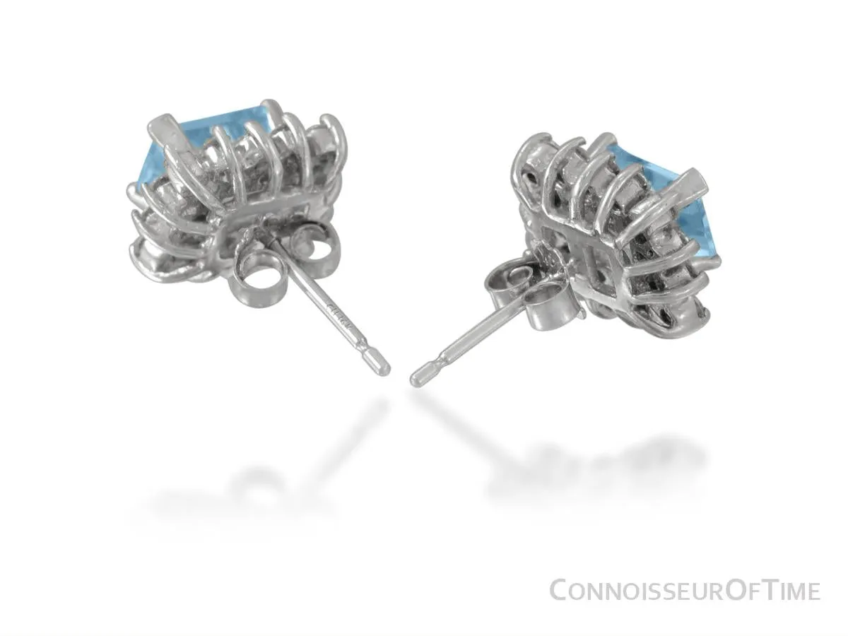Diamond, Aquamarine and 14K White Gold Stud Earrings, 2.1 Carats Total Gem Weight