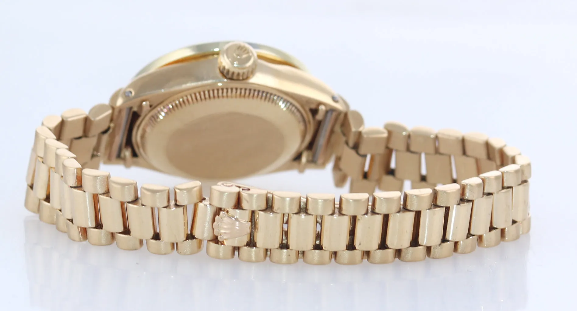 Diamond Bezel Ladies Rolex DateJust President 26mm MOP 6917 18k Gold Watch