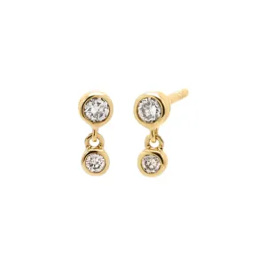 Diamond Double Bezel Solitaire Dangling Stud Earring 14K