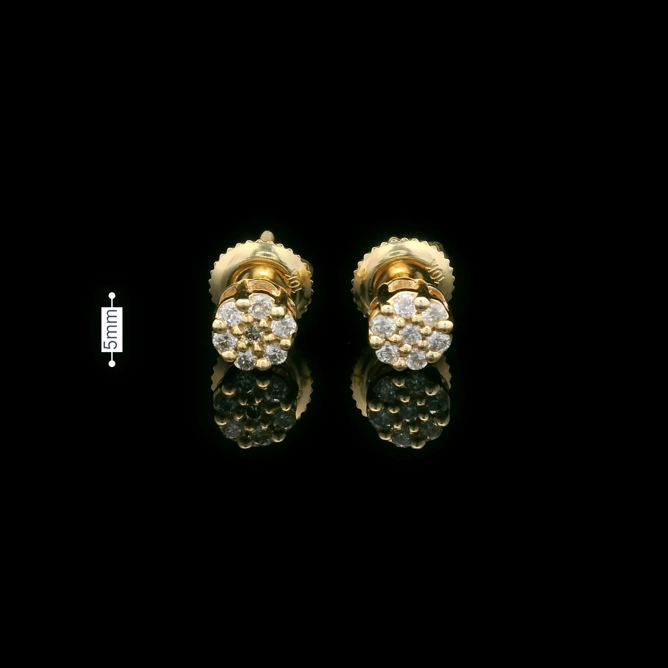 Diamond Flower Cluster Settings Screw Back Earrings 10k Yellow Gold 0.16ctw