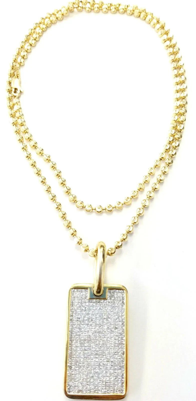 Diamond Gold Bar Necklace 14K Yellow Gold Princess Cut Tag Pendant 14.50 CTW