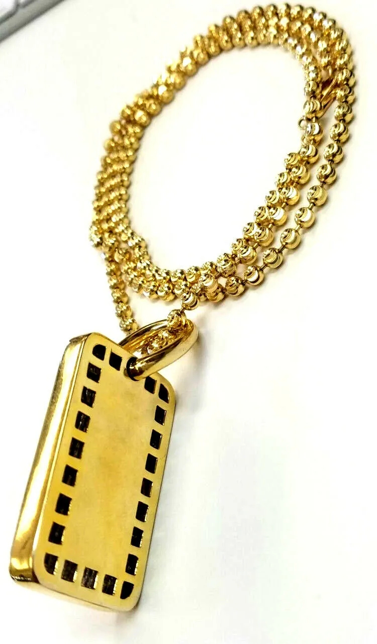 Diamond Gold Bar Necklace 14K Yellow Gold Princess Cut Tag Pendant 14.50 CTW