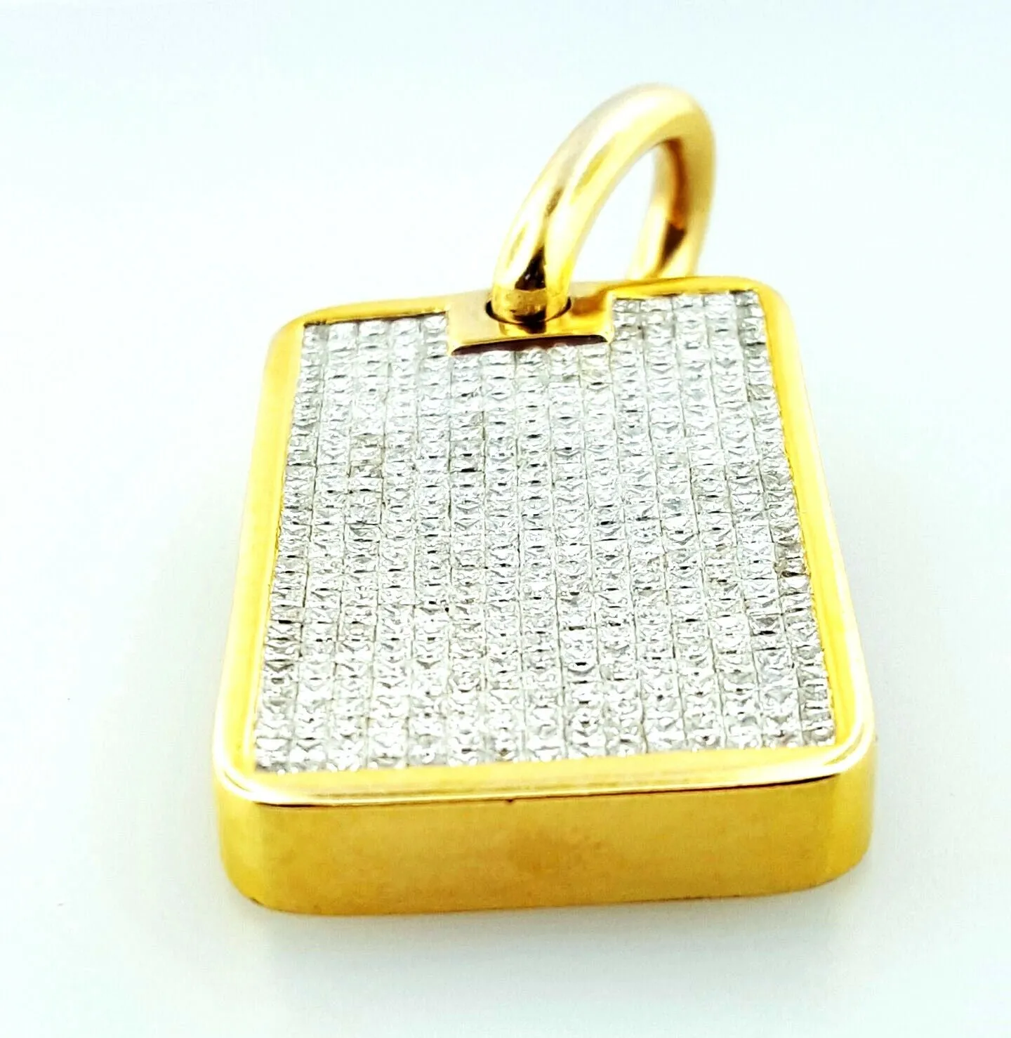 Diamond Gold Bar Necklace 14K Yellow Gold Princess Cut Tag Pendant 14.50 CTW