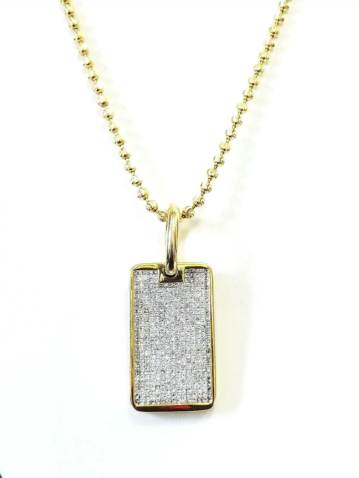 Diamond Gold Bar Necklace 14K Yellow Gold Princess Cut Tag Pendant 14.50 CTW