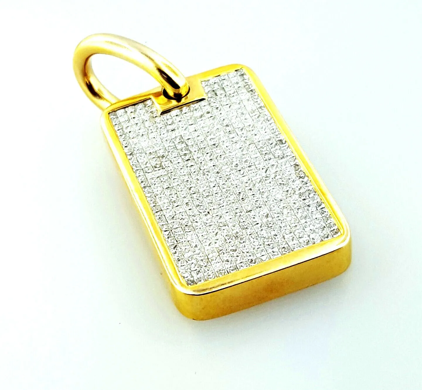 Diamond Gold Bar Necklace 14K Yellow Gold Princess Cut Tag Pendant 14.50 CTW