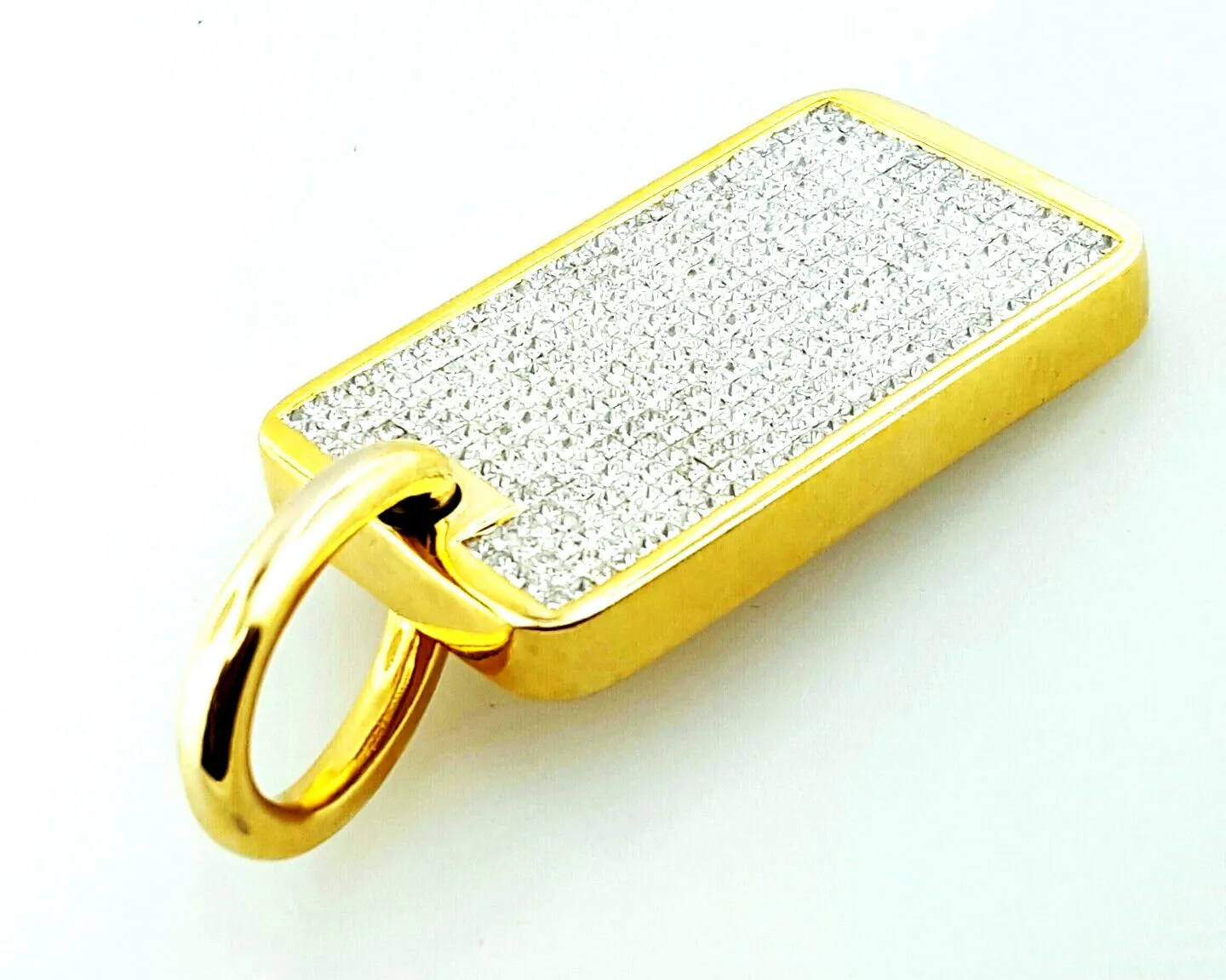 Diamond Gold Bar Necklace 14K Yellow Gold Princess Cut Tag Pendant 14.50 CTW