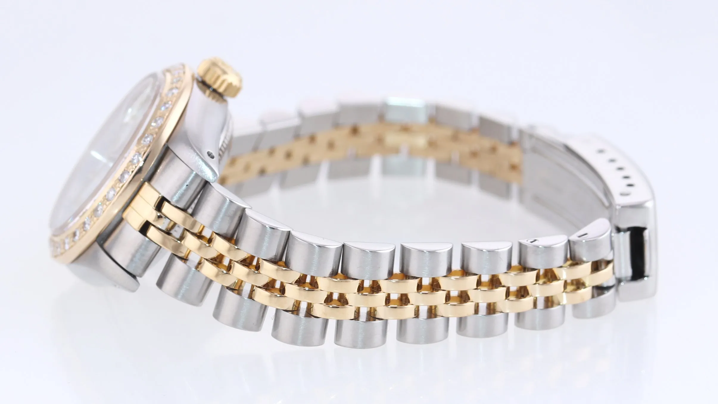 Diamond Ladies Rolex DateJust President MOP 6917 White Roman Yellow Gold Watch