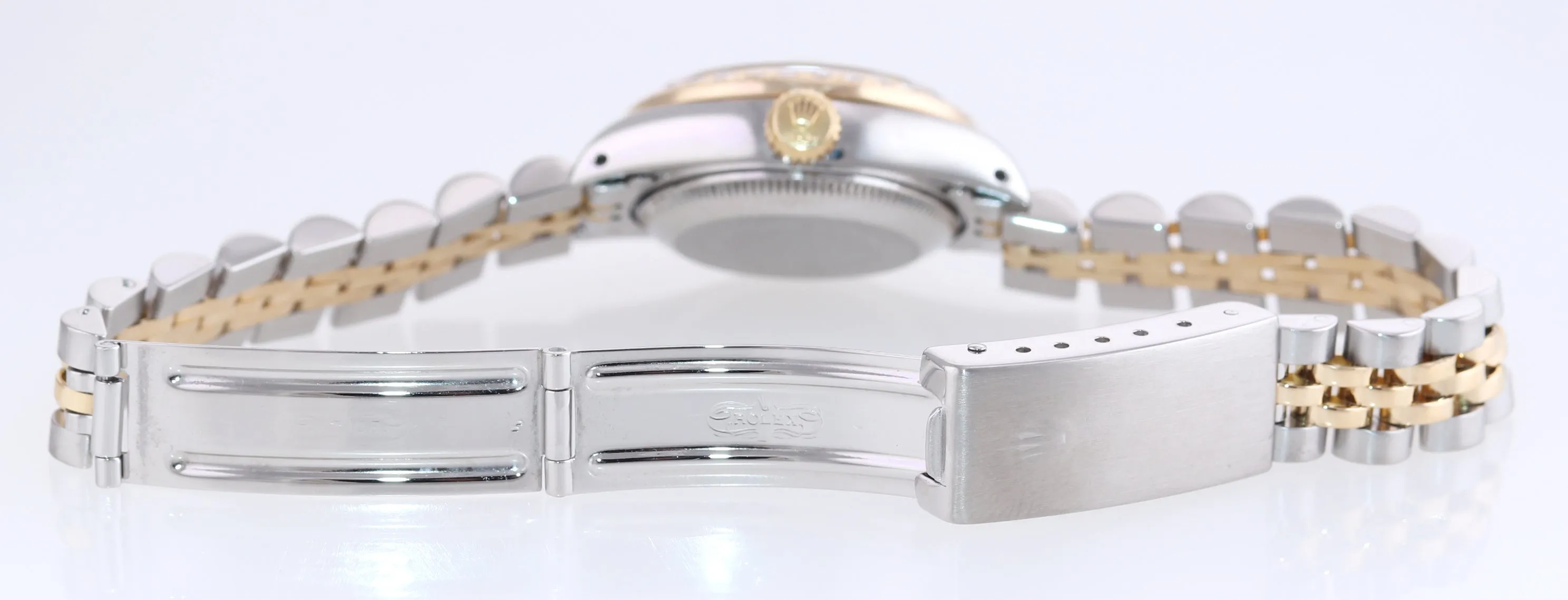 Diamond Ladies Rolex DateJust President MOP 6917 White Roman Yellow Gold Watch