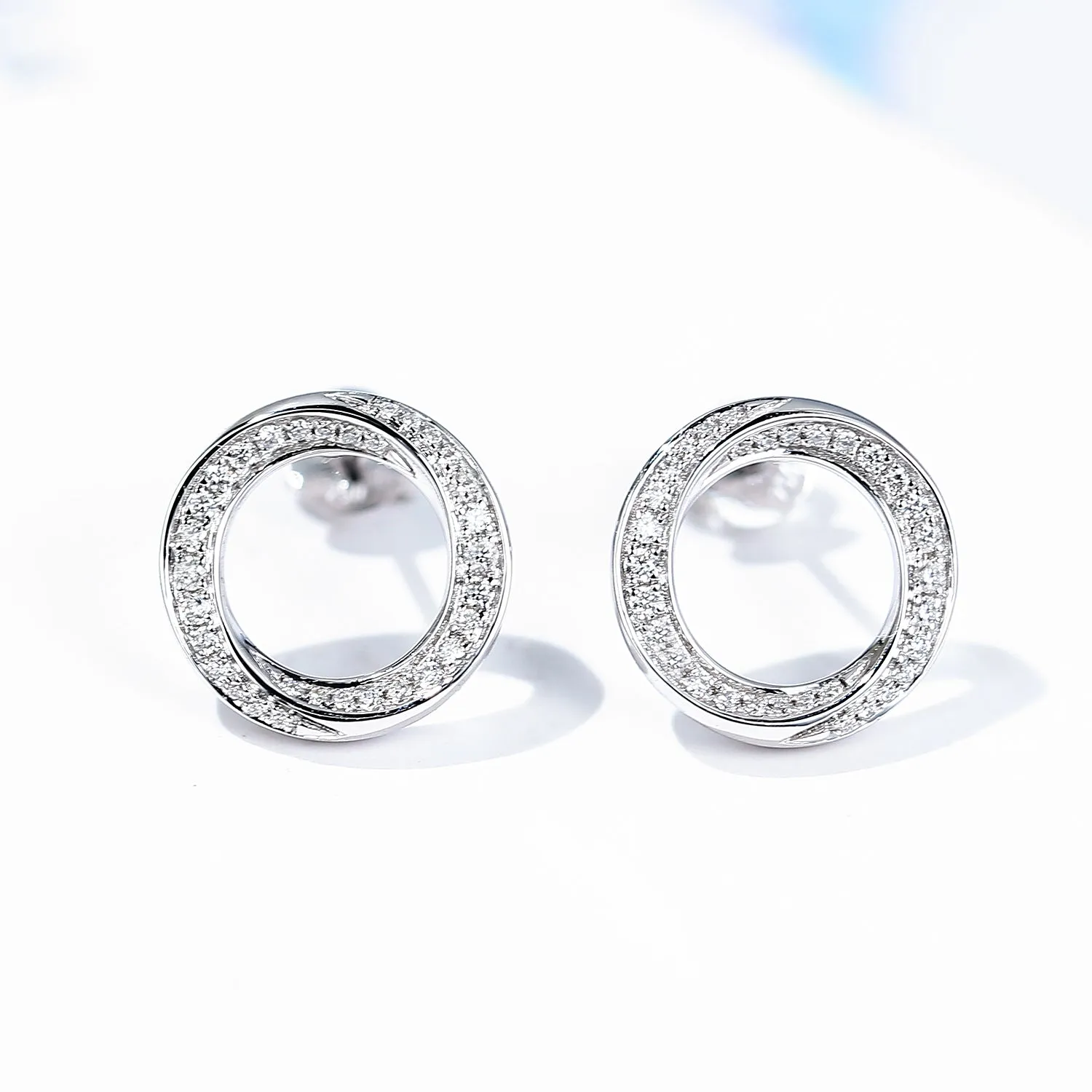 Diamond Mobius Circle Stud Earrings