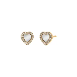 Diamond Pave Colored Stone Heart Stud Earring 14K