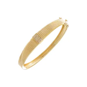 Diamond Pave Graduated Accented Ridged Bangle 14K