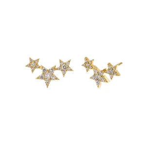 Diamond Pave Triple Star Stud Earring 14K