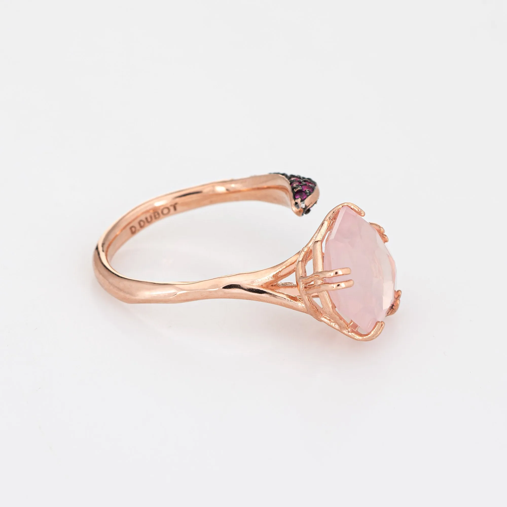 Didier Dubot Rose Quartz Ruby Ring Estate 14k Rose Gold Absract Korea Jewelry