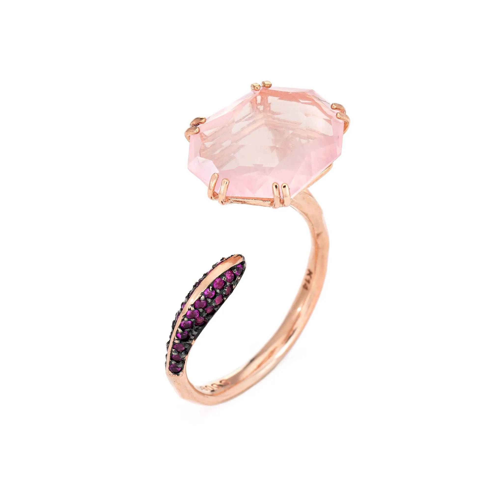 Didier Dubot Rose Quartz Ruby Ring Estate 14k Rose Gold Absract Korea Jewelry