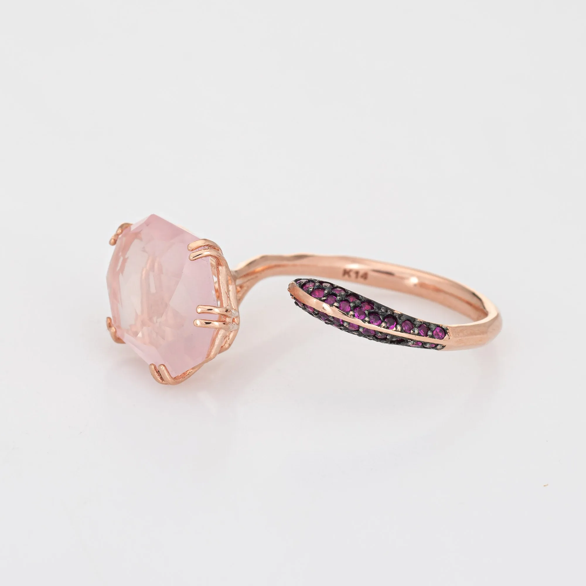 Didier Dubot Rose Quartz Ruby Ring Estate 14k Rose Gold Absract Korea Jewelry