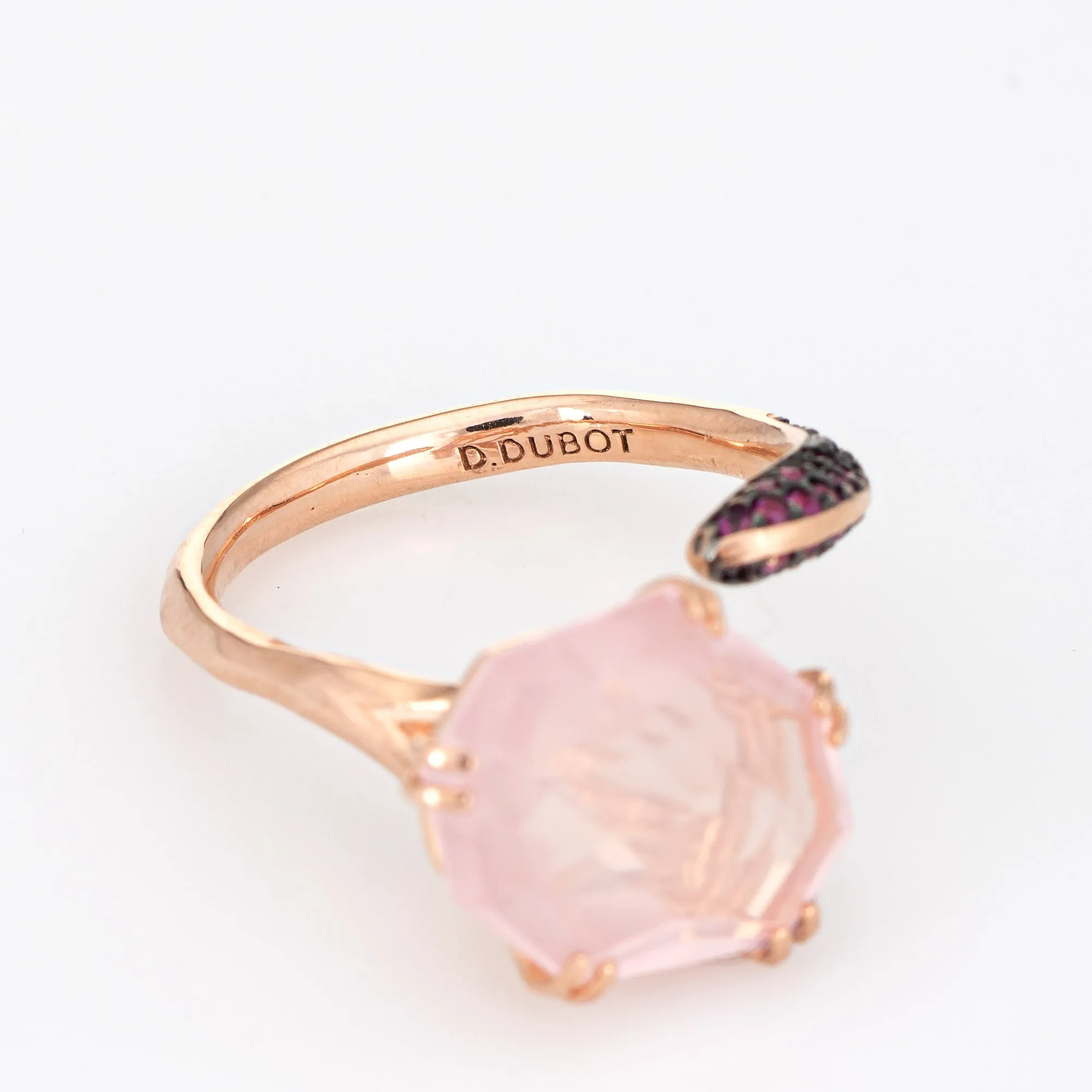 Didier Dubot Rose Quartz Ruby Ring Estate 14k Rose Gold Absract Korea Jewelry