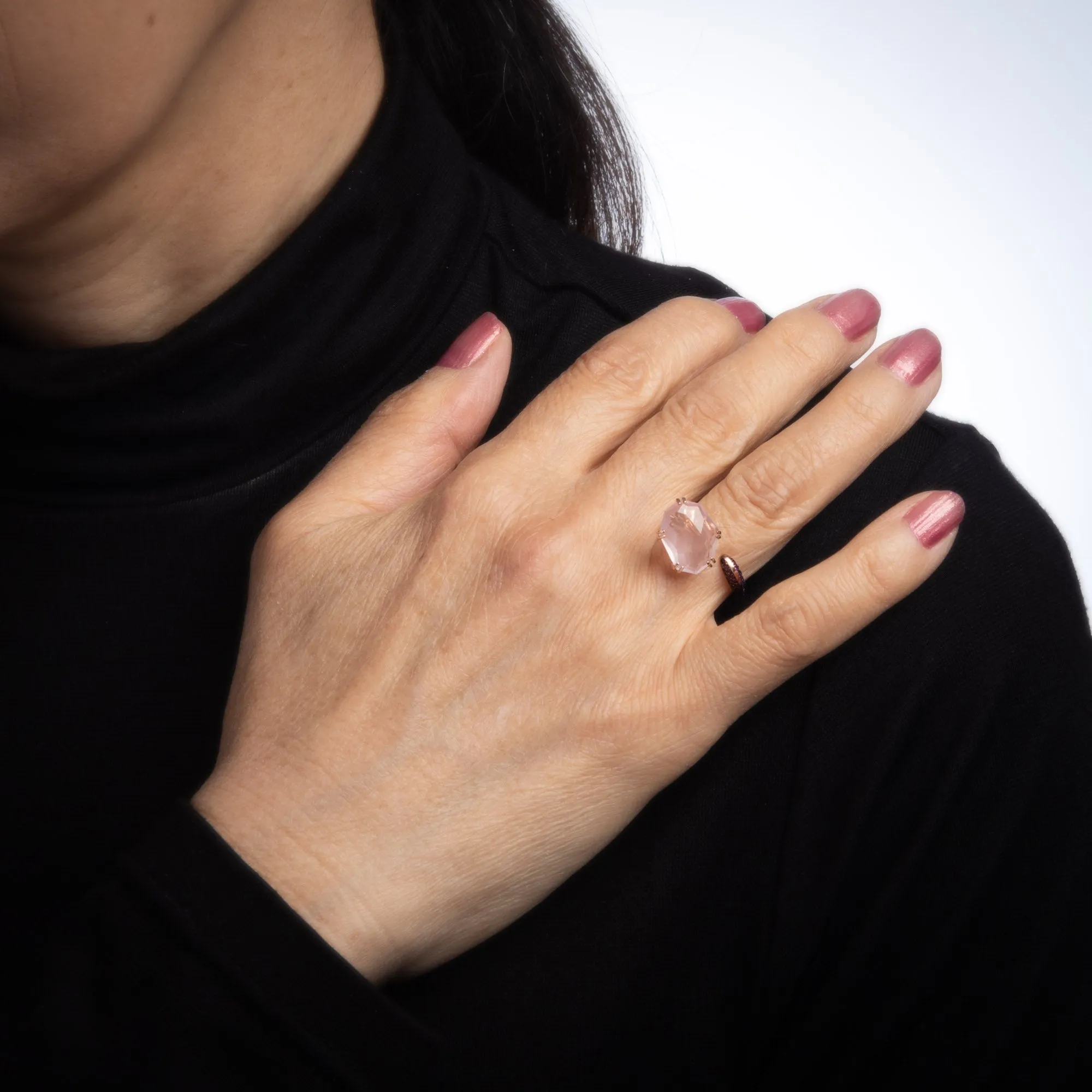 Didier Dubot Rose Quartz Ruby Ring Estate 14k Rose Gold Absract Korea Jewelry