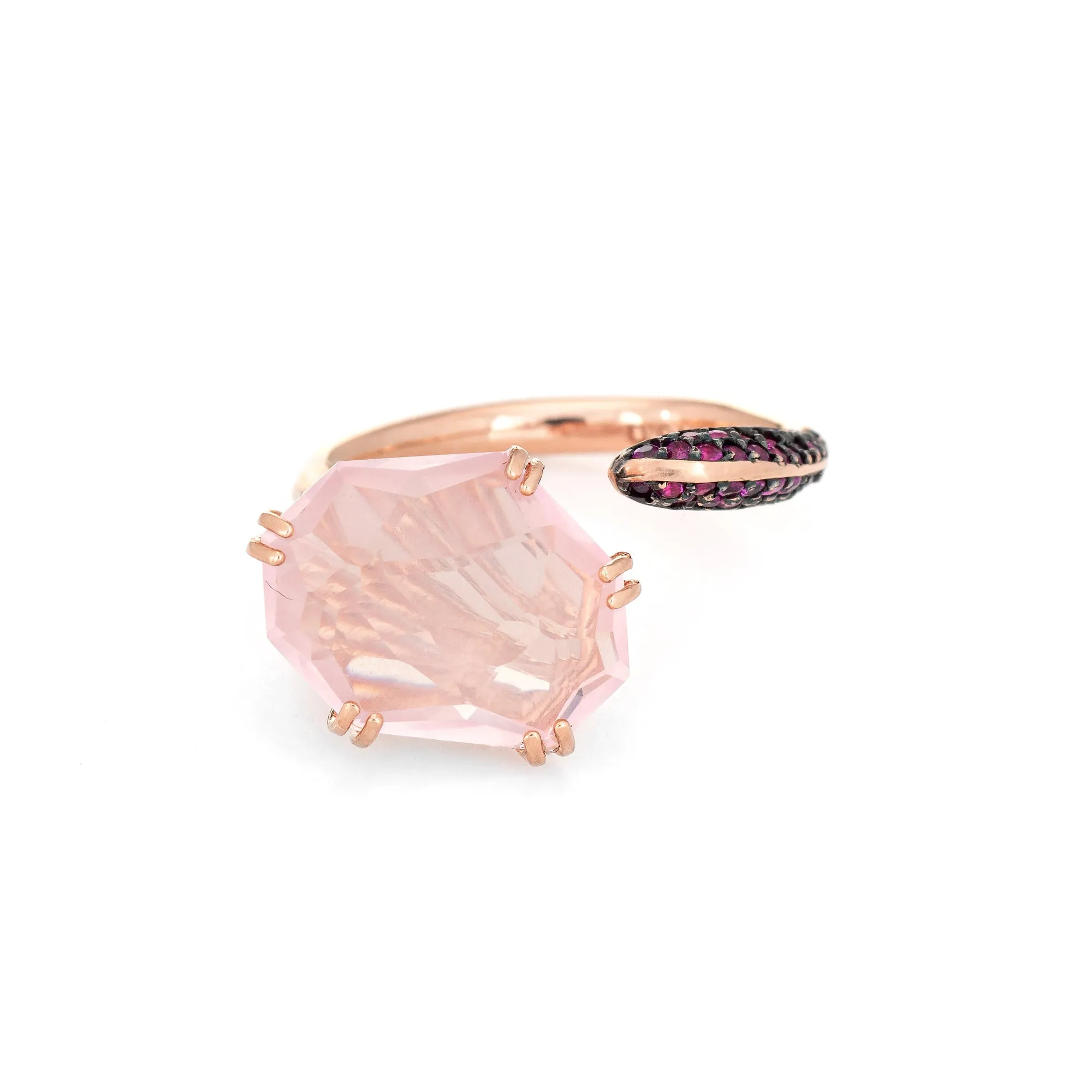 Didier Dubot Rose Quartz Ruby Ring Estate 14k Rose Gold Absract Korea Jewelry