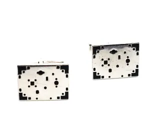 Digital circuit board black enamel and silver Kinney Co Prov 3 RI vintage cufflinks