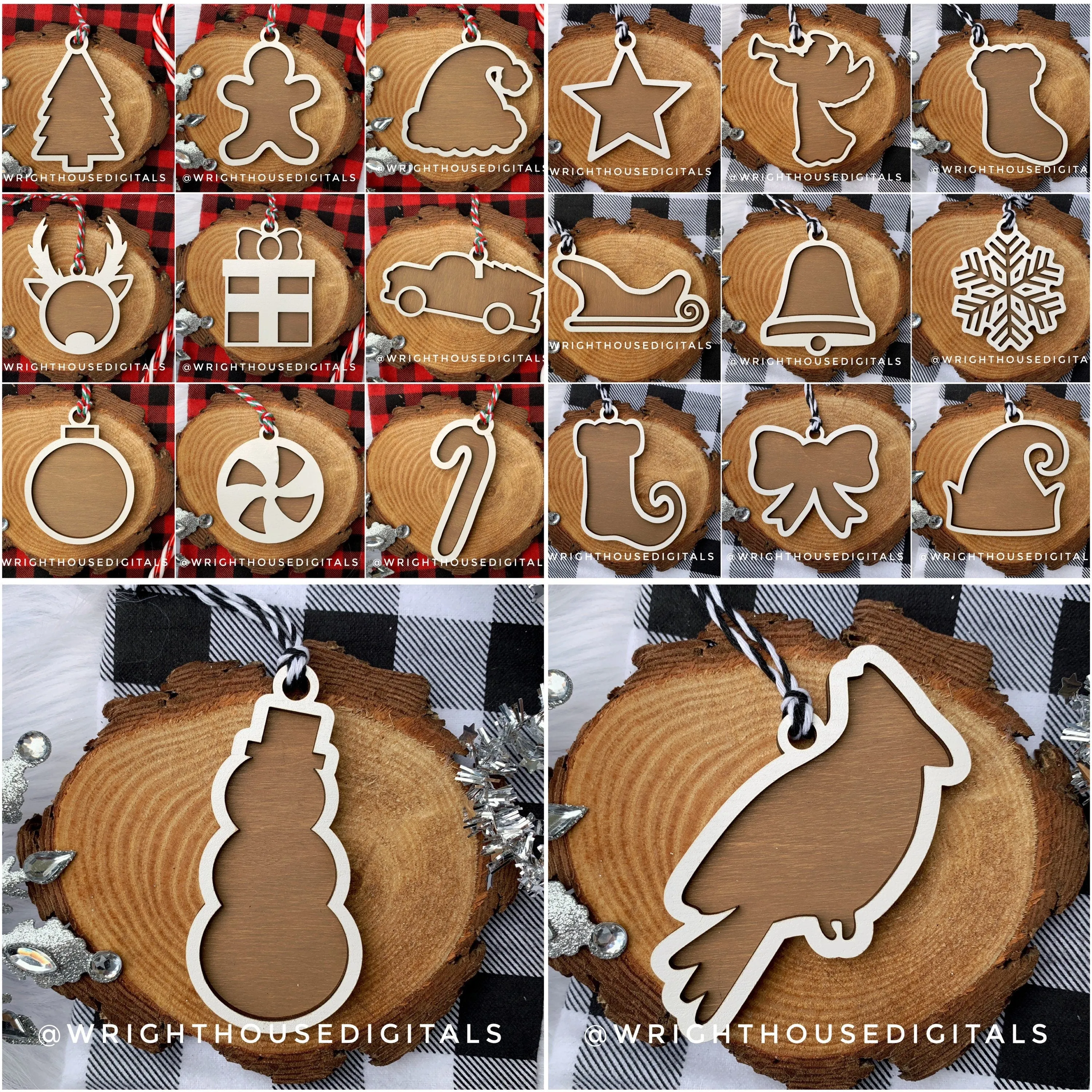 DIGITAL FILE - Christmas Cookie Ornaments - Layered - Rustic Farmhouse Style - SVG Cut File For Glowforge - Cut Files For Lasers