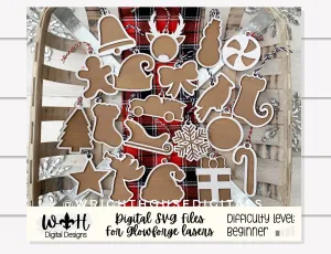 DIGITAL FILE - Christmas Cookie Ornaments - Layered - Rustic Farmhouse Style - SVG Cut File For Glowforge - Cut Files For Lasers
