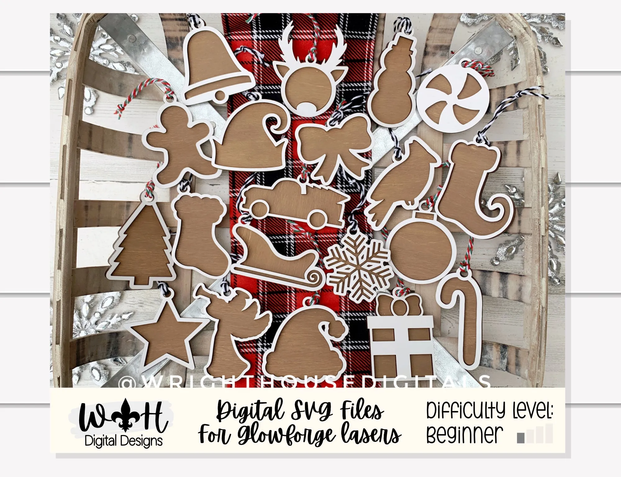 DIGITAL FILE - Christmas Cookie Ornaments - Layered - Rustic Farmhouse Style - SVG Cut File For Glowforge - Cut Files For Lasers