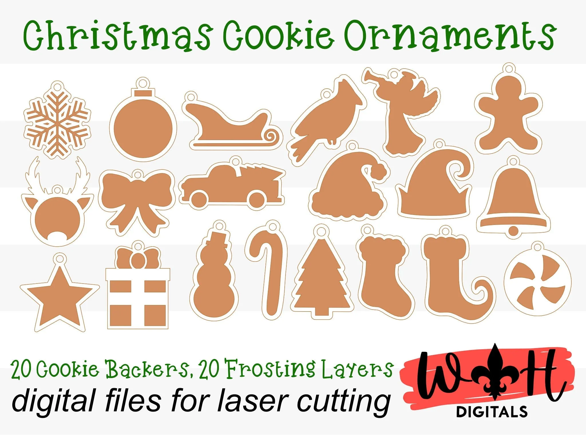 DIGITAL FILE - Christmas Cookie Ornaments - Layered - Rustic Farmhouse Style - SVG Cut File For Glowforge - Cut Files For Lasers