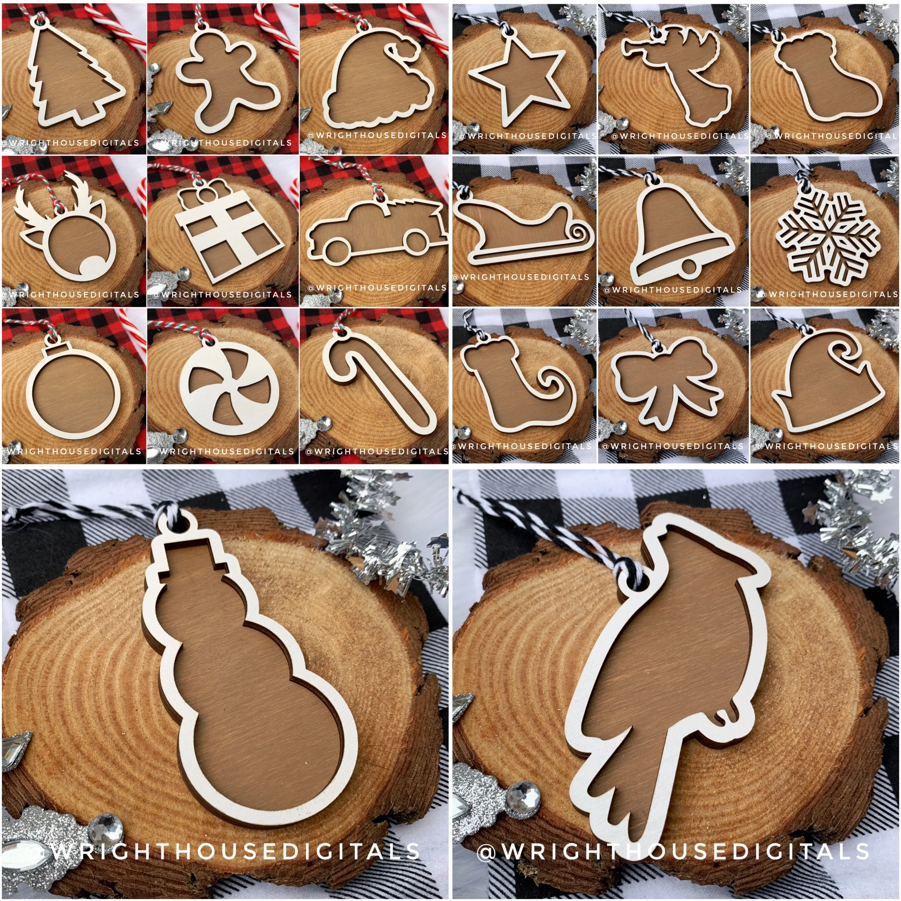 DIGITAL FILE - Christmas Cookie Ornaments - Layered - Rustic Farmhouse Style - SVG Cut File For Glowforge - Cut Files For Lasers