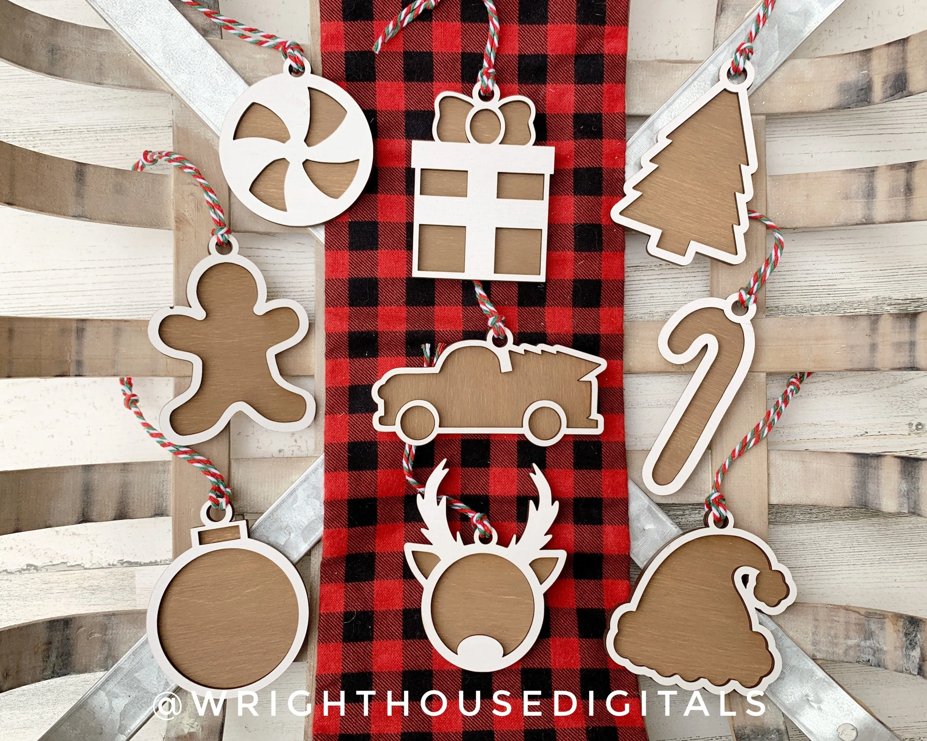 DIGITAL FILE - Christmas Cookie Ornaments - Layered - Rustic Farmhouse Style - SVG Cut File For Glowforge - Cut Files For Lasers