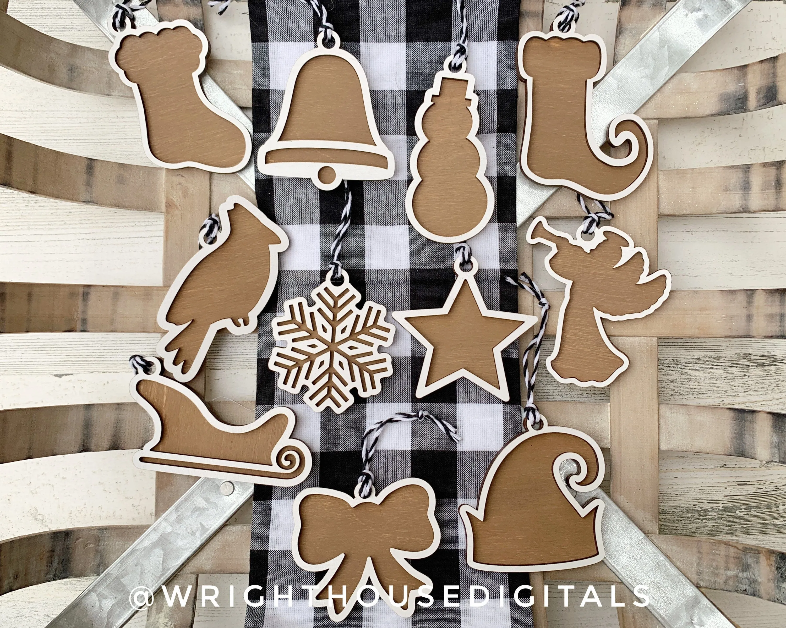 DIGITAL FILE - Christmas Cookie Ornaments - Layered - Rustic Farmhouse Style - SVG Cut File For Glowforge - Cut Files For Lasers