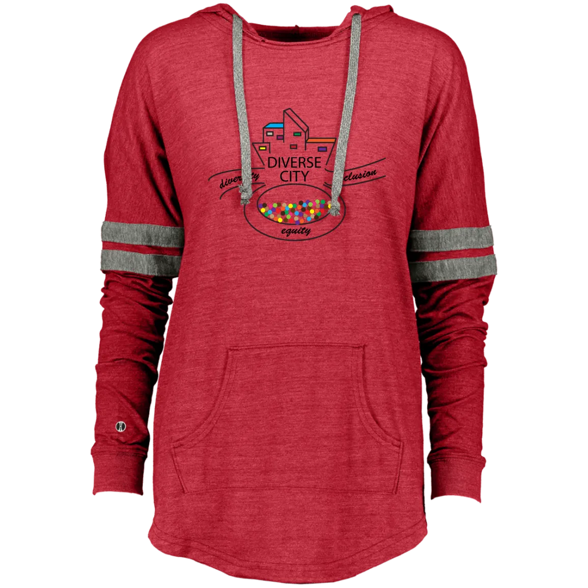 Diverse City Logo Feminine Hooded Low Key Pullover - Choose Red or Green