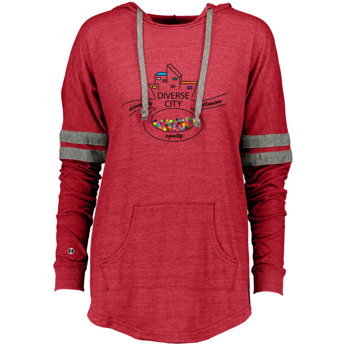 Diverse City Logo Feminine Hooded Low Key Pullover - Choose Red or Green