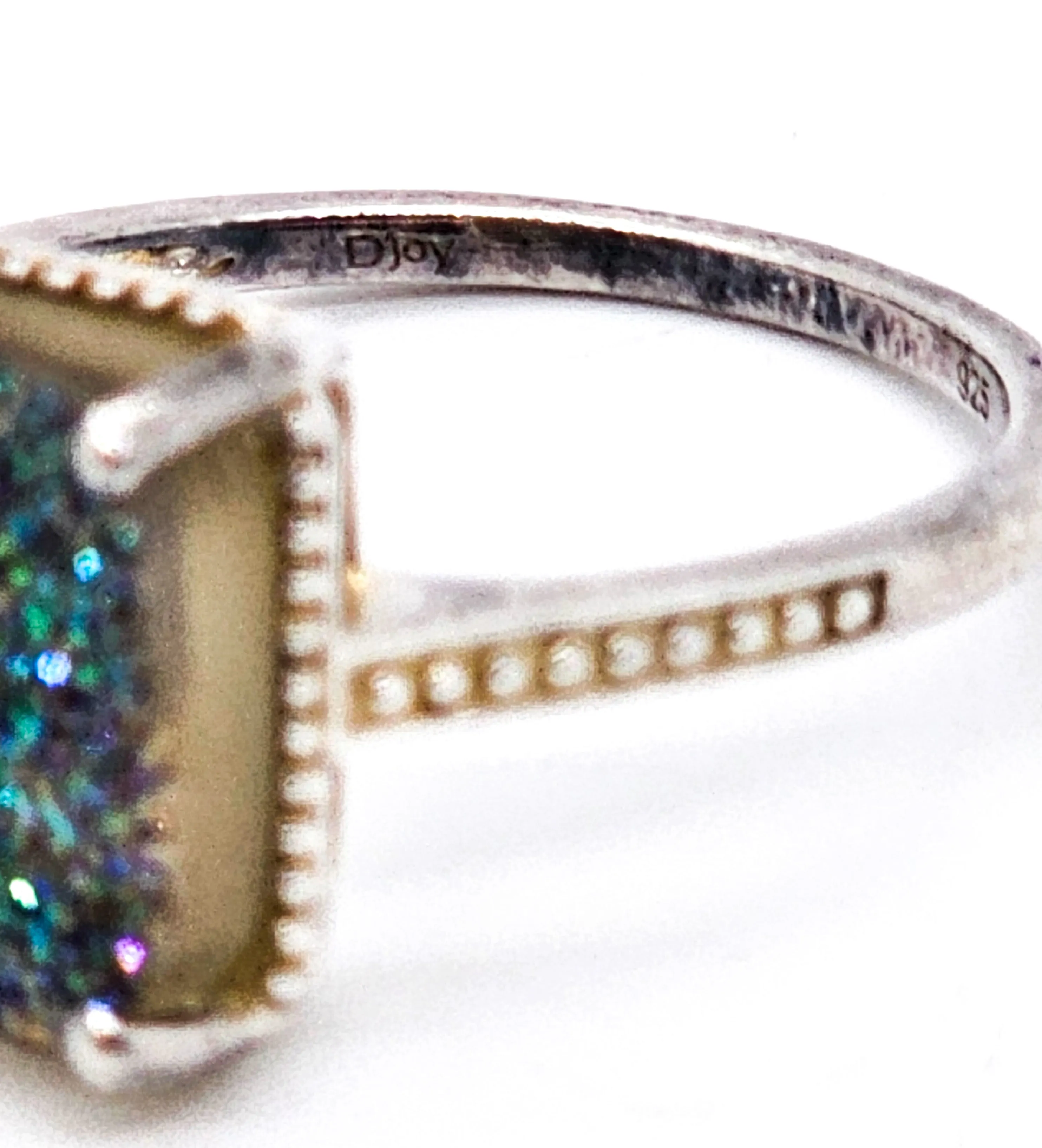 D'Joy Peacock Druzy Titanium Aura Quartz sterling silver ring size 10