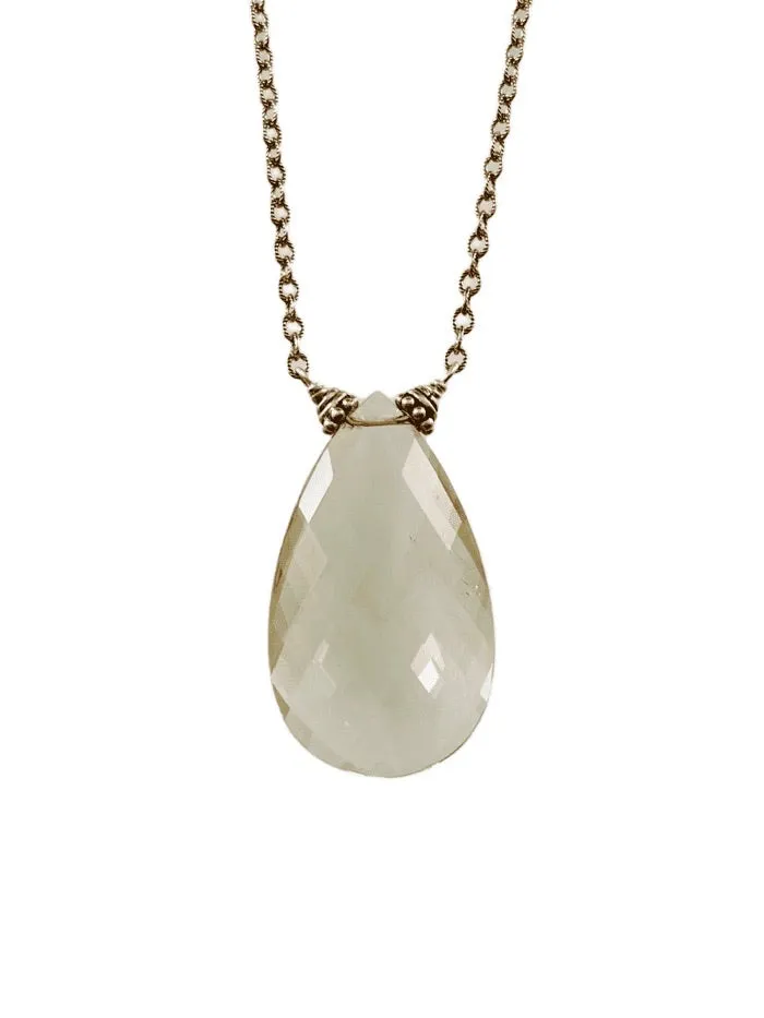Double Strand Prehnite & Quartz Crystal Faceted Drop Necklace
