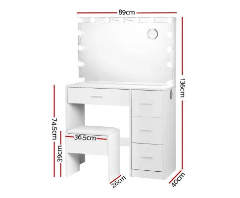 Dressing Table Set Stool 15 Led Bulbs White Darcy